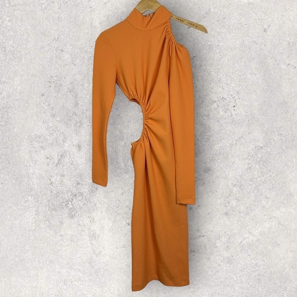 Rotate Birger Christensen Alice Dress Mock Orange Cutout Midi Long Sleeve 4 Mock - Picture 12 of 13